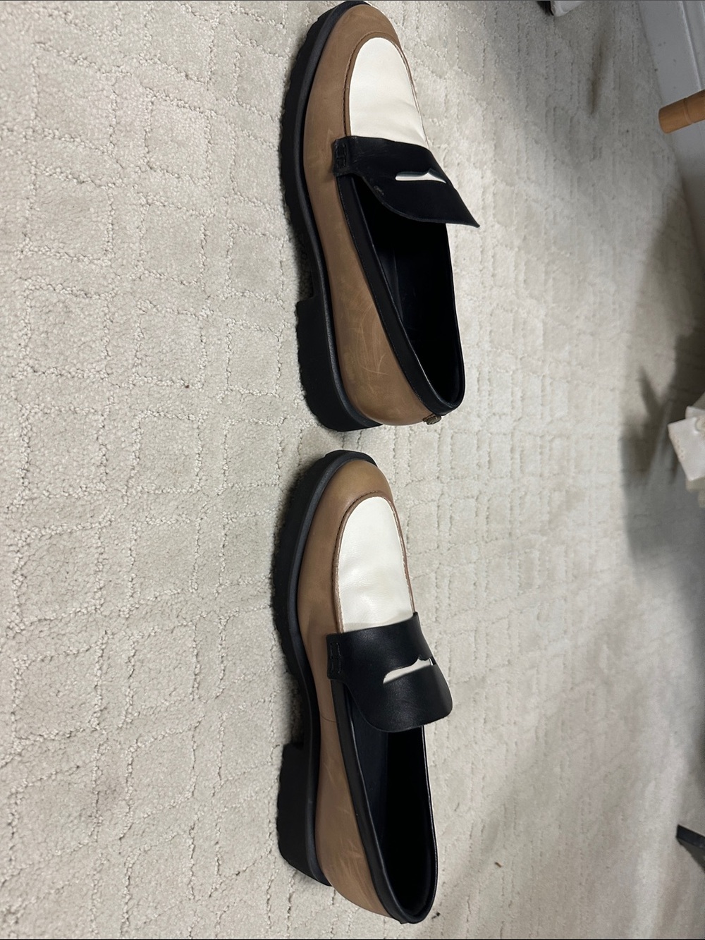 Cole Haan Black White Tan Leather Penny Loafers - Picture 6 of 7